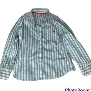 Kids girls size 5 Old Navy teal and white button down